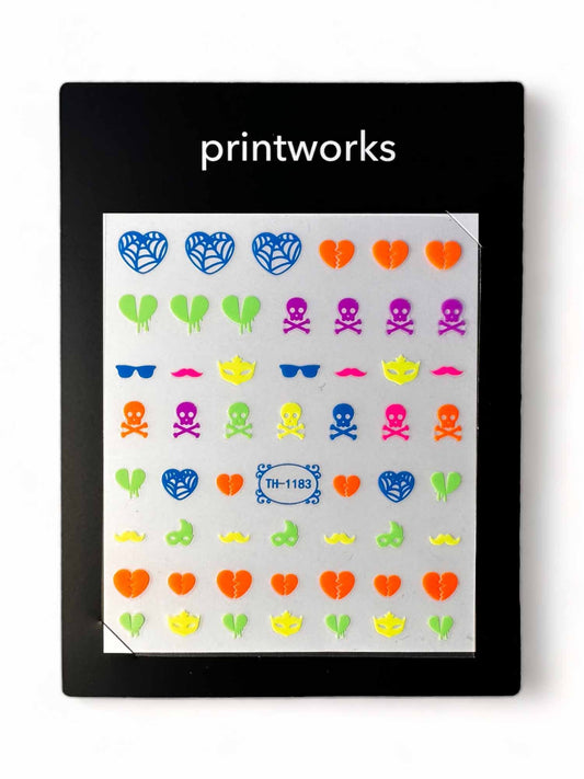 Neon Hearts & Skulls - Printworks Nail Stickers - A pack of easy-to-apply and remove nail stickers.